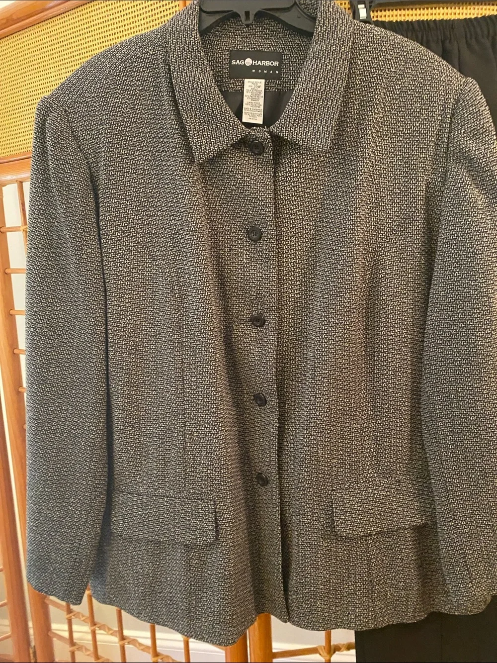 Sag Harbor Women's Charcoal Textured Button-Up Blazer with black pant